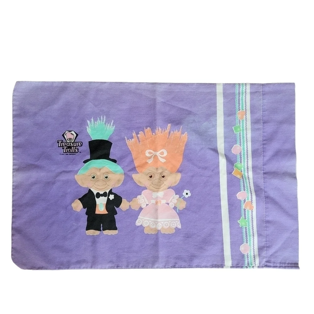VTG 1992 Treasure Trolls Purple Pillowcase